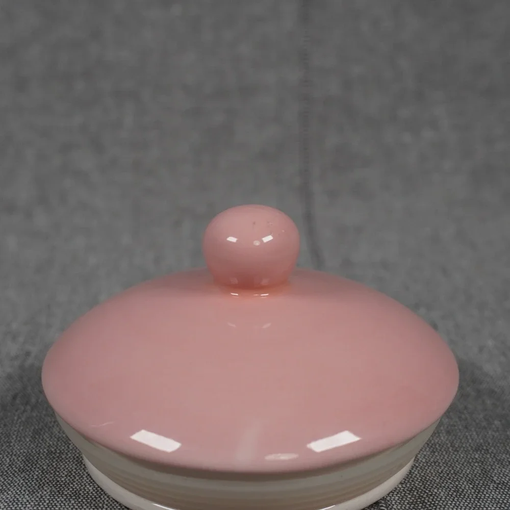 Terramoto Ceramic Replacement Lid For Pink White‎ Striped Canister Jar